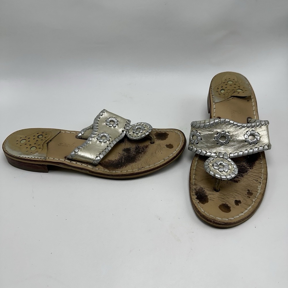 Jack Rogers Thong Sandals Silver Leather Women's 6.5